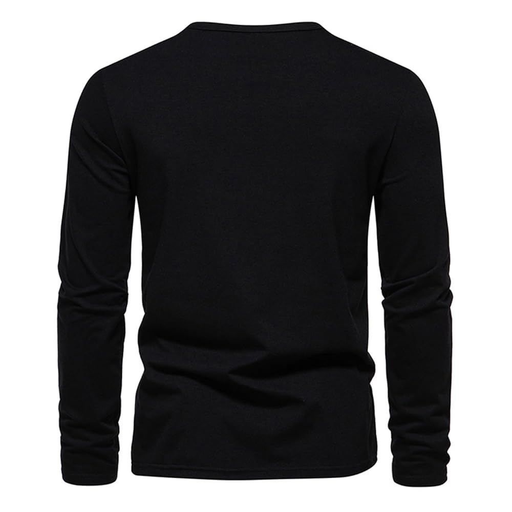 Mens Color Block Henley Shirts Long Sleeve T-Shirt Cotton